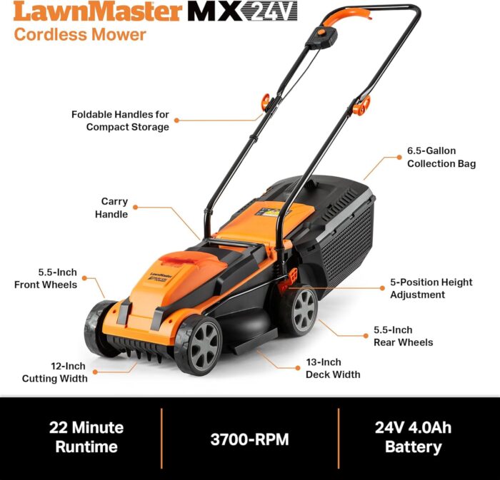 LawnMaster 20VMWGT 24V Max 13-inch Lawn Mower and Grass Trimmer 10-inch Combo with 2x4.0Ah Batteries and Charger (Copy) - Image 5